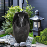 Backyard Water Fountain – 21.5” Tall Floor Standing Fountain, Indoor/Outdoor Modern Two-Tier Waterfall for Garden, Patio, or Yard Décor
