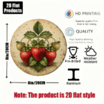CIFbuy 1pc Vintage Fresh Strawberry 2D Flat Round Sign 8x8in, "x8in" Retro Fruit, Plaque Decor for Kitchen Cafe Restaurant Wall Art TikTok, kTok, temu Self-pickup Logi Aics - Image 5