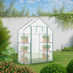 Mini Walk-in Greenhouse with PE Cover, 4-Shelf Indoor Outdoor Plant Gardening Green House for Garden Backyard, 56" x 29" x 77", White - Image 14