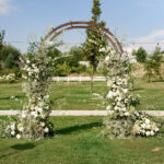 7FT Wooden Garden Arbor, Wedding Arch Backdrop Stand for Ceremony Party, Garden Pergola with Trellis for Climbing Plants, Dark Brown - Image 15