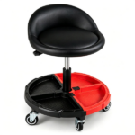 Adjustable Rolling Mechanic Stool with Backrest & Removable Tool Tray, 360° Swivel Lockable Wheels Heavy Duty 330 LBS Capacity Gas Lift Workshop Repair Seat Black Red - Image 2