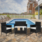 2pcs Arm Chairs 1pc Love Seat & Tempered Glass Coffee Table Rattan Sofa Set Black - Image 73