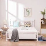 Queen Single Bunk Bed Painted + Melamine Veneer & Pine + MDF Bed Frame Vertical Striped Decorative Bed Frame 63.78*83.46*37.8in White - Image 29