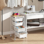 4-Drawer Rolling Storage Cart, Mobile Utility Organizer with MDF Wooden Top (Natural) - Image 2