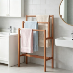 3‑Tier Freestanding Hardwood Towel Ladder, Farmhouse Vertical Towel Storage Rack, Space‑Saving Step Towel Bar for Bathroom Living Room Laundry Room - Image 2