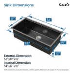 Kitchen Sink 36"x19" Multifunctional undermount Flying Rain Waterfall S304 Stainless Steel Handmade Modern Single Bowl Kitchen Sink, Black[Unable ship on weekends, TK/TEMU only for pickup, only TX10643 warehouse supports GOFO] - Image 4