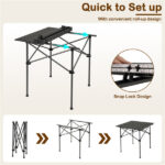 Black 28" Foldable Camping Table with Aluminum Top, 150 lbs Capacity Portable Picnic Table with Carry Bag - Image 4