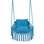 Navy Boho Macrame Hanging Swing Chair with 2 Padded Cushions, 330LBS Capacity Hammock Chair for Indoor Outdoor Bedroom Patio Balcony - Image 5