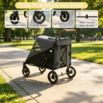 Gray Heavy Duty Dog Stroller – Up to 66 LBS, All-Terrain Suspension for Backyard & Park Use - Image 8