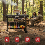 Portable Outdoor Grill Table Cart, Foldable Grill Cart with Wheels, Food Prep Table with Bottle Opener, Seasoning Tray, Rubbish Bag Holder, Black - Image 7