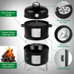 Vertical Steel Charcoal Smoker, Heavy Duty Double Layer Round BBQ Grill for Outdoor Cooking, Black - Image 11