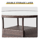 31.5" Patio Table for 4-Person, Outdoor Patio Wicker Round Dining Table, All-Weather Rattan Bistro Dining Table w/Glass Tabletop for Backyard Deck Porch Poolside, Brown - Image 5