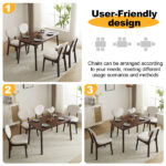 Rubber wood soft bag deep walnut dining table and chair set 1 table 4 chairs beige cushion rectangular - Image 5