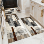 Three-piece kitchen rug set, non-slip and washable, abstract pattern kitchen hallway rug, soft and comfortable, suitable for sinks, floors, entrances, hallways and bathrooms.