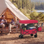 Foldable Utility Wagon,Adjustable Handle Outdoor Wagon, Puncture-Proof Wheels with Brakes, Removable Bag & Side Pockets-Red - Image 3