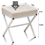 Ottoman Foot Stool Tufted Vanity Stool Ottomans Thickened Cushion Footstool Shoe Changing Seat Step Stools with Metal X Leg for Living Room Bedroom White - Image 2