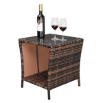 Replace 6088352 Glass Surface Brown Gradient Iron Frame Rattan Side Table - Image 28