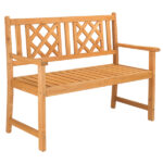 118*56.5*90cm Outdoor Garden Fir Grid Back Wooden Bench Burlywood - Image 4