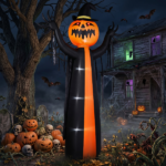 10ft Inflatable Halloween Decor with Rotatable Head Pumpkin Ghost in Cape, 6 Built-in LED Lights, Black & Orange, 12V 2000mA US Power Adapter - Image 10