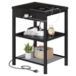 15.7" Small Side Table with Charging Station, End Table with Outlets & USB Ports, 3-Tier Adjustable Storage Nightstand for Living Room, Bedroom, Small Spaces, Black (Shipment from Walmart) - Image 3