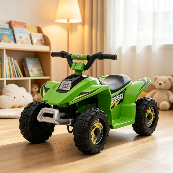 0abb442a-1ff1-4160-9cde-97d308af1ab3.png Green 6V Kids Motorized Quad – 4-Wheeler ATV Ride On Car with Forward/Reverse Switch for 18-36 Months Old - Image 1