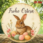 CIFbuy Vintage German Easter Bunny Metal Sign 8 Inch Round Aluminum Plaque, Fröhliche Ostern Spring Pastel Eggs Foliage Wall Decor For TikTok, TikTok, Self-pickup Logiopics - Image 4