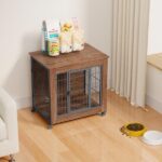 27.2" Dog Crate Furniture with Wheels for Small Dogs, Heavy Duty Dog Kennel Indoor with 2 Doors, Wooden Pet Cage End Table, Double-Doors Sturdy Metal Dog Cage for Anxiety Dog - Image 11