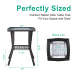 Outdoor Wicker Side Table, Rattan End Table with Glass Top, Patio Coffee Bistro Table for Indoor Garden Porch Balcony, Grey - Image 5