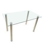 Same Code 65542081 4-seat simple rectangular cylindrical leg table tempered glass stainless steel clear glass 110 * 70 * 75cm - Image 4