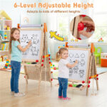 4-in-1 Kids Art Easel with Marble Run, Adjustable Height Double-Sided Drawing Easel with Paper Roll & Storage - Image 10