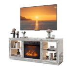 Silver Mirror Modern TV Stand with 18 Inch Fireplace Insert & Storage Shelves, Medium Density Fiberboard Fireplace TV Console for Living Room, 143 x 35 x 62 cm - Image 3
