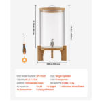 2.2 Gallon Glass Beverage Dispenser with Wooden Stand, Stainless Steel Spigot, Ideal for Serving Iced Tea, Lemonade, Juice, and Water at Gatherings - Image 2
