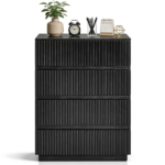 Handleless Grille-Finished 4-Drawer Bedside Table P2 Particleboard + MDF & Melamine Veneer + Thermoformed Drawer Dresser 23.62*14.96*30.71in Black - Image 2