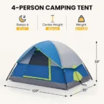 4 Person Waterproof Camping Tent with Rainfly, Easy Setup Dome Tent with Mesh Windows & Skylights, Lightweight Portable Tent for Outdoor Camping, Festivals & Backyard, Blue (Shipment from Walmart) - Image 2