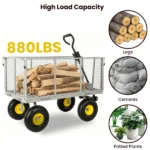 3-in-1 Oversized Steel Garden Cart , 880lbs Pullable Mesh Metal Garden Cart, All-Terrain Utility Cart with Removable Liner & Side Panels & Mesh Tray for Outdoor Lawn, Patio and Landscaping, Gray - Image 5