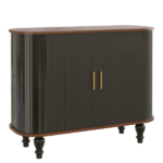 39" Fluted Liquor & Coffee Bar Cabinet with 6 Wine Racks and 3 Glass Holders, Mid-Century Modern Bar Cabinet with A Large Storage Drawer ,4 Hidden Storage Space on the Side , Black - Image 5
