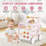 2-in-1 Baby Walker with 8 Fun Activities (Dessert Sorter/Adjustable Clock/Maze) + Side Shop Window (Role Play)-Pink - Image 4