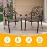 Set of 2 Cast Aluminum Patio Dining Chairs, Stackable Outdoor Bistro Chairs with Armrests for Balcony Backyard Garden Deck, Antique Bronze (Without Cushions) - Image 12