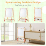 Natural Pine Wood 3-in-1 Kids Art Easel with Magnetic Whiteboard & Chalkboard, Adjustable Height Foldable Drawing Board for Ages 3-14 - Image 5
