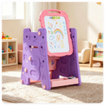 Pink 3-in-1 Kids Double Sided Art Easel, Magnetic Whiteboard & Chalkboard Standing Drawing Board with Adjustable Height Angle, Storage Tray Book Rack Complete Painting Accessories PP Play Easel Gift - Image 9