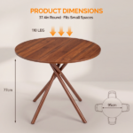 37.4 Inch Round Dining Table for 4-6 People, Cross X Metal Leg Kitchen Dinner Table with Adjustable Foot Pads, Easy Assembly Small Space Dining Room Table, Walnut - Image 6