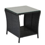 Outdoor Patio Wicker Side Table, Square End Table Bistro Coffee Table with Glass Top Storage Shelf for Porch Garden Backyard Black - Image 8