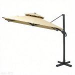 10ft Beige Hanging Cantilever Patio Umbrella Square Shape Aluminum Cross Base Tilt 360-Degree Rotation for Outdoor Relaxation - Image 2
