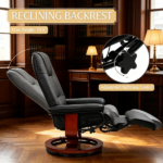 Black Manual Swivel Faux Leather Lounge Chair – with Footrest & Armrest, Perfect for Living Room Relaxation - Image 4