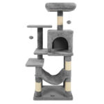 44" Multi-Level Cat Tree with Spacious Top Perch, 2-Door Condo & Hammock for Indoor Cats -Light Gray - Image 4