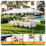 10x20ft Pop Up Canopy Tent with Detachable Sidewalls, 3-Level Adjustable Height Heavy Duty Metal Frame Outdoor Party Gazebo Waterproof 210D Oxford Fabric with Sandbags Stakes Wind Ropes for Wedding Market Camping White - Image 11