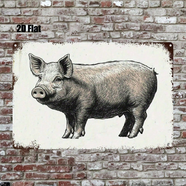 CIFbuy 1pc Vintage Cartoon Pig Metal Sign, 8x12 Inch Cute Animal Tin Wall Art, Retro Decorative Painting For Living Room Bedroom Office TikTok, TikTok, Self-pickup Logiopics