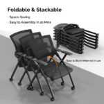 2 Pack Stackable Conference Room Chairs with Wheels, Folding Office Chair with Rebound Back, Padded Seat for Training Room, Guest, Reception, Event, Capacity 350lbs, Black - Image 5