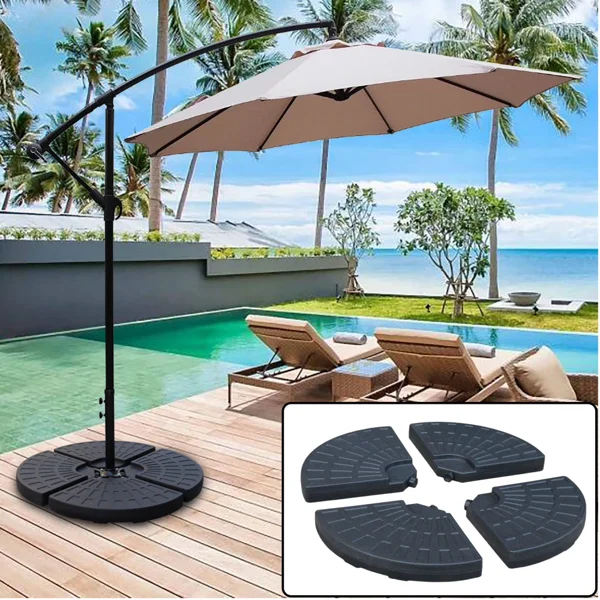 145 lbs Capacity Weighted Cantilever and Offset Patio Umbrella Base in Black (4-Piece) (Shipment from Walmart)