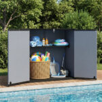 23.5 Cu.ft Outdoor Storage Shed with Lockable Door, PP HDPE Horizontal Garden Tool Cabinet - Gray - Image 3